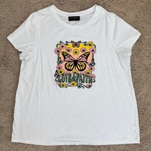 Lane Bryant T-Shirt Women's 18/20 White Butterfly Flowers Love Faith Graphic Top